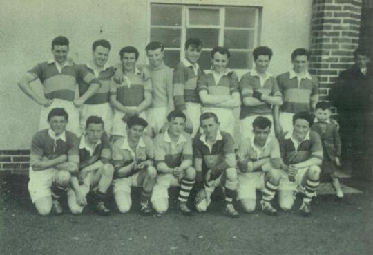 Maghery Shamrocks (taken outside Parochial Hall around 1956-57)<BR>
Back Row (Left to right)Sean McKenna, Eddie Hamill, Patsy Reynolds, Pat Corr, Colm Hamill, Brendan Hamill, Matt Tennyson, Leo Robinson<BR>
Front Row (Left to right) Francis Fox, Tom Reynolds, John Anthony Tennyson, Celestine Reynolds, Tom Robinson, Jerome Mulholland, Joseph O'Donnell