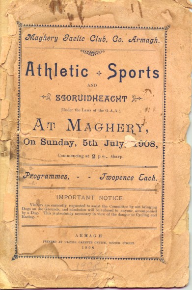 Maghery Gaelic Club Armagh
Athletic Sports at Maghery
On Sunday, 5th July 1908