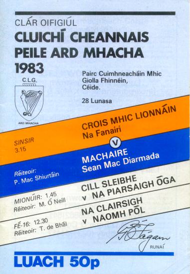 The front cover of the 1983 county final match programme.