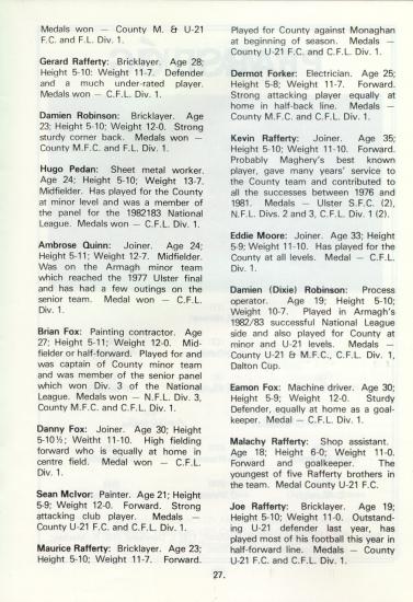 Maghery Player Profiles from 1983 county final match programme