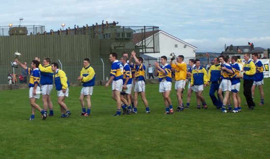 The Maghery team on a lap of honour after defeating Madden in the 2003 final of the Armagh intermediate football championship.