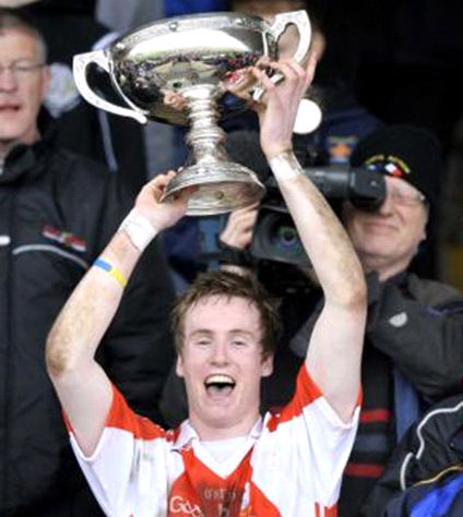 Maghery senior player and St Patrick's Academy captain David Lavery holds aloft the MacRory Cup. Bank of Ireland MacRory Cup Final, Omagh CBS v St Patrick's Academy, Dungannon. Healy Park, Omagh, Co. Tyrone.